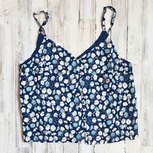 Madewell Blue Floral Button Crop Tank Top
